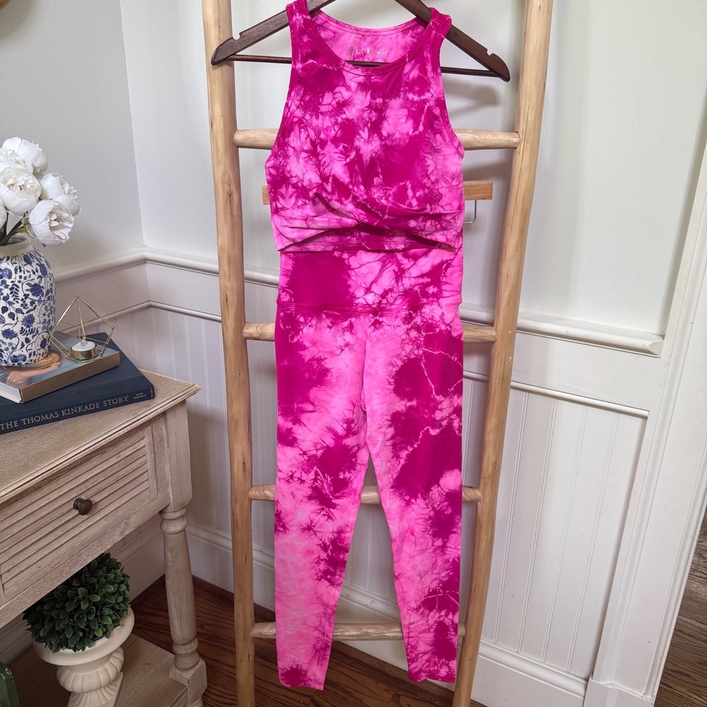 Electric & Rose Womens Pink Tie Dye Activewear Set High Waist Leggings & Bra S
